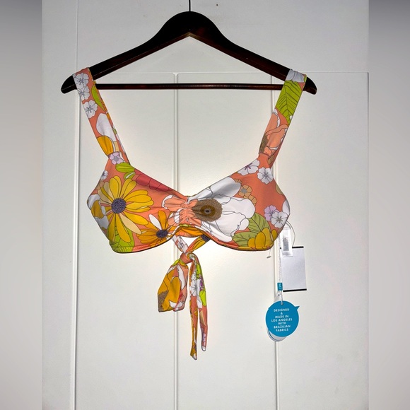 Wet Haven Retro Floral Bikini top NEW Women L 70's Colorful Beach Summer Festive - Picture 1 of 9